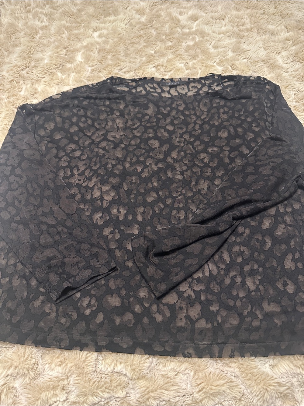 Allsaints Women's Black Leopard Print Long Sleeve Pullover Sweater
